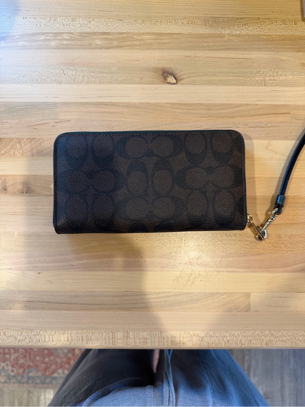 Coach Dark Brown Signature Zip Wallet Wristlet - Picture 2 of 5